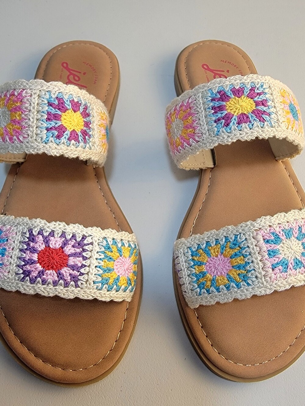 Jellypop Robbie Women's Crochet Granny Square Sandal, Color - Natural, Size 6.5M
